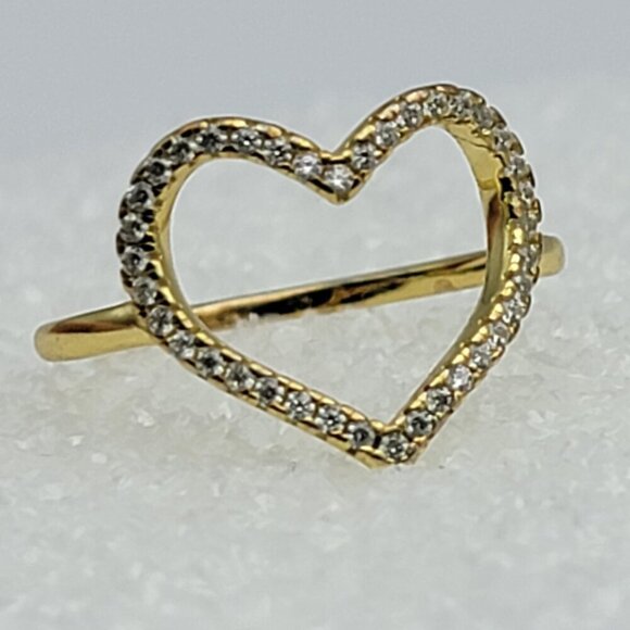 Heart Ring Size 8 Clear Cubic Zirconia Gold Plate r Sterling Silver IBB CN 925 - Picture 3 of 12